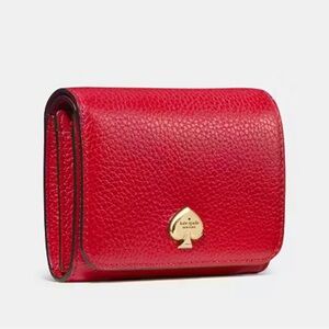 Kate Spade Kayla Small L-Zip Cherry Red Wallet with Gold Accent